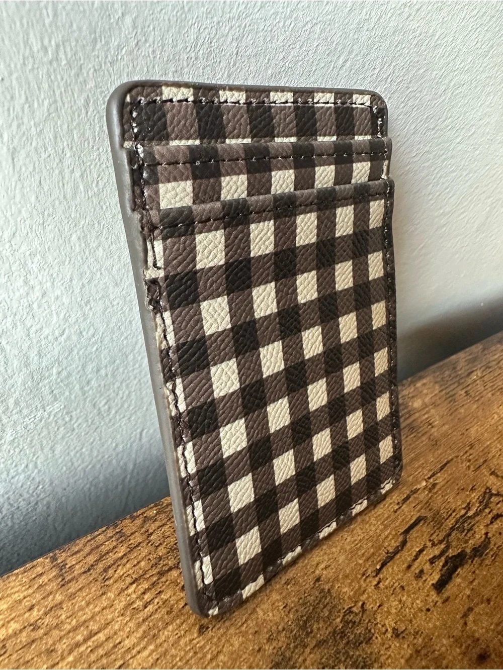 Nanette Lepore Slim Card Holder Wallet in Brown and Cream Checkered NWOT